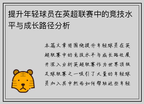 提升年轻球员在英超联赛中的竞技水平与成长路径分析