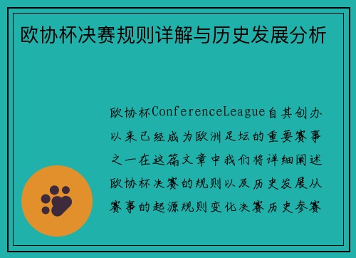 欧协杯决赛规则详解与历史发展分析